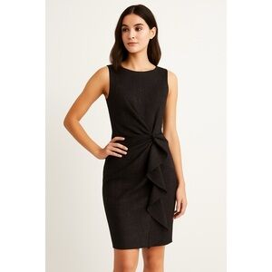 Hanii Y Sheath Dress Women's 8 Black Sleeveless Ruffled Front Lined